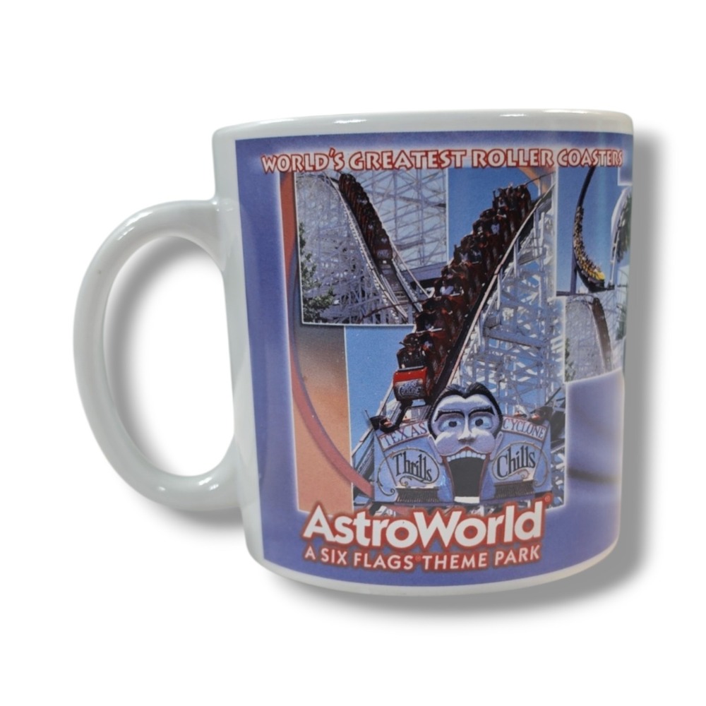 Vintage ASTROWORLD Six Flag Theme Park Thrill Ride Picture Ceramic Coffee‎ Mug